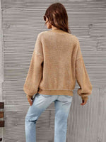 V-Neck Dropped Shoulder Cardigan - Ladyez