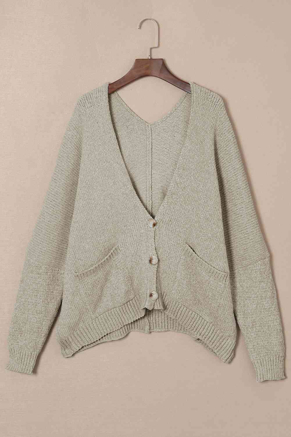 Button Down Cardigan with Pockets - Ladyez