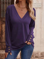 V-Neck Long Sleeve Top - Ladyez