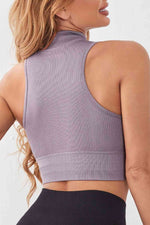 Mock Neck Ribbed Sports Tank - Ladyez