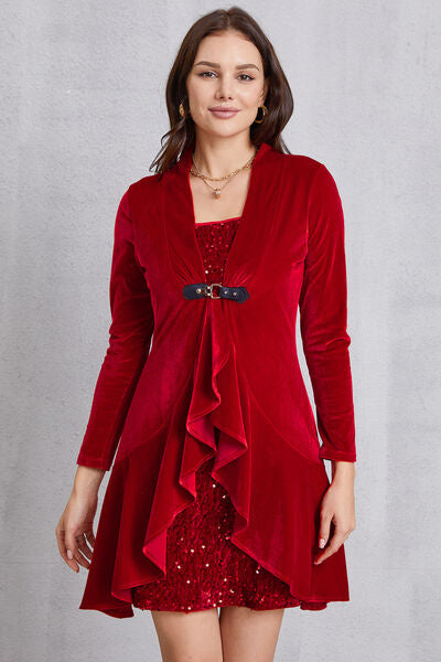 Sequin Ruffle Hem Long Sleeve Mini Dress - Ladyez