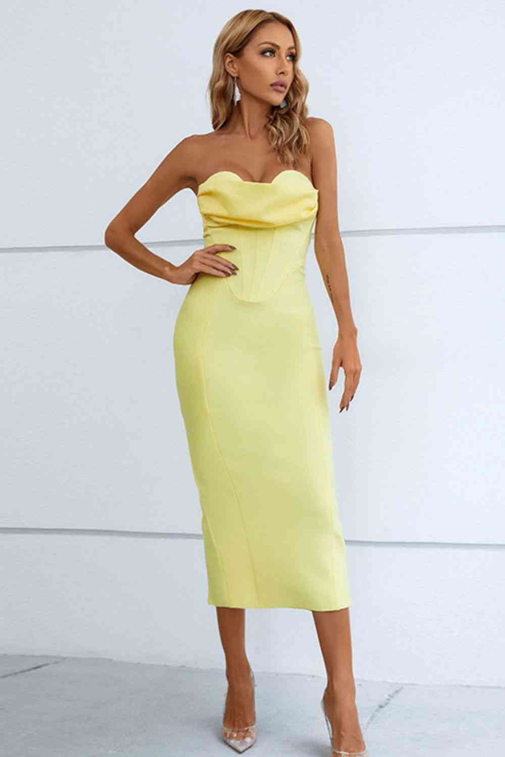 Seam Detail Strapless Sweetheart Neck Dress - Ladyez