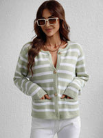 Woven Right Striped Button Front Cardigan - Ladyez