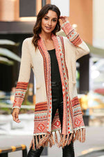 Multicolored Tassel Hem Open Front Cardigan - Ladyez