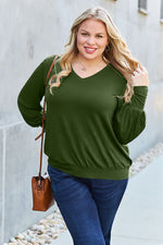 Basic Bae Full Size V-Neck Lantern Sleeve Blouse - Ladyez