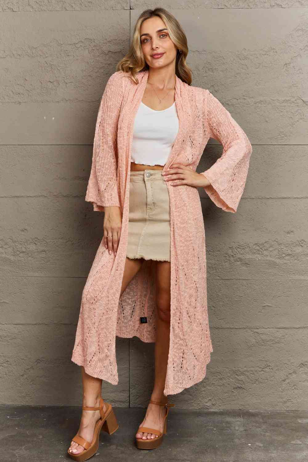 POL You Make Me Blush Open Front Maxi Cardigan - Ladyez