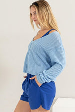 HYFVE V-Neck Stripe Texture Long Sleeve Top - Ladyez