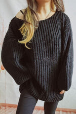 Boat Neck Dropped Shoulder Mini Sweater Dress - Ladyez
