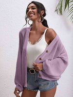 Button Down Dropped Shoulder Cardigan - Ladyez