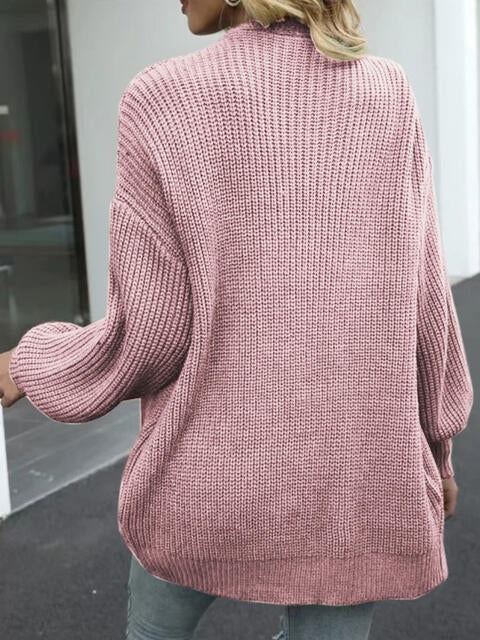 Drop Shoulder Balloon Sleeve Cardigan - Ladyez