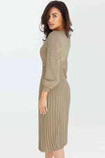 Round Neck Long Sleeve Pleated Sweater Dress - Ladyez