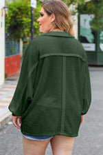 Plus Size Half Button Collared Neck Long Sleeve Blouse - Ladyez