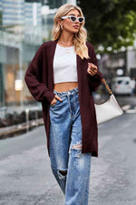 Open Front Dropped Shoulder Longline Cardigan - Ladyez