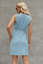 Tied Round Neck Sleeveless Sweater Dress - Ladyez