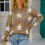 Star Pattern Round Neck Sweater - Ladyez