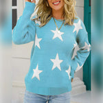 Star Pattern Round Neck Sweater - Ladyez