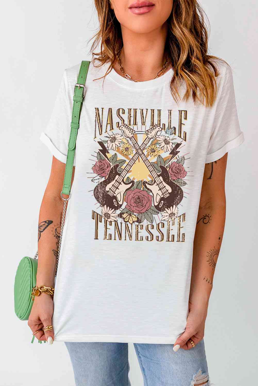 NASHVILLE TENNESSEE Cuffed Tee Shirt - Ladyez