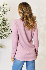 Celeste Full Size Texture Half Button Long Sleeve Blouse - Ladyez