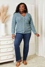 HEYSON Full Size Floral Embroidered Cable Cardigan - Ladyez