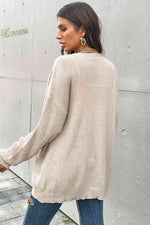 Button Front Drop Shoulder Waffle Cardigan - Ladyez