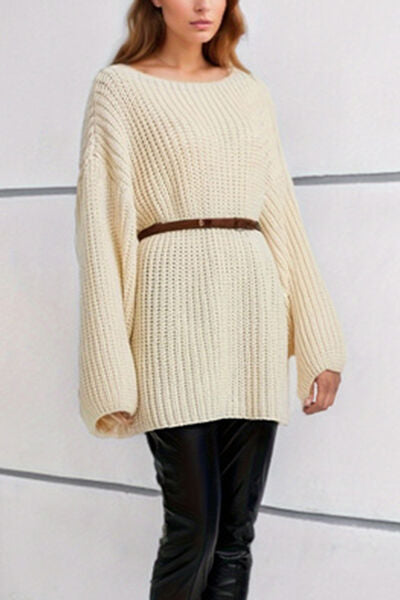 Boat Neck Dropped Shoulder Mini Sweater Dress - Ladyez