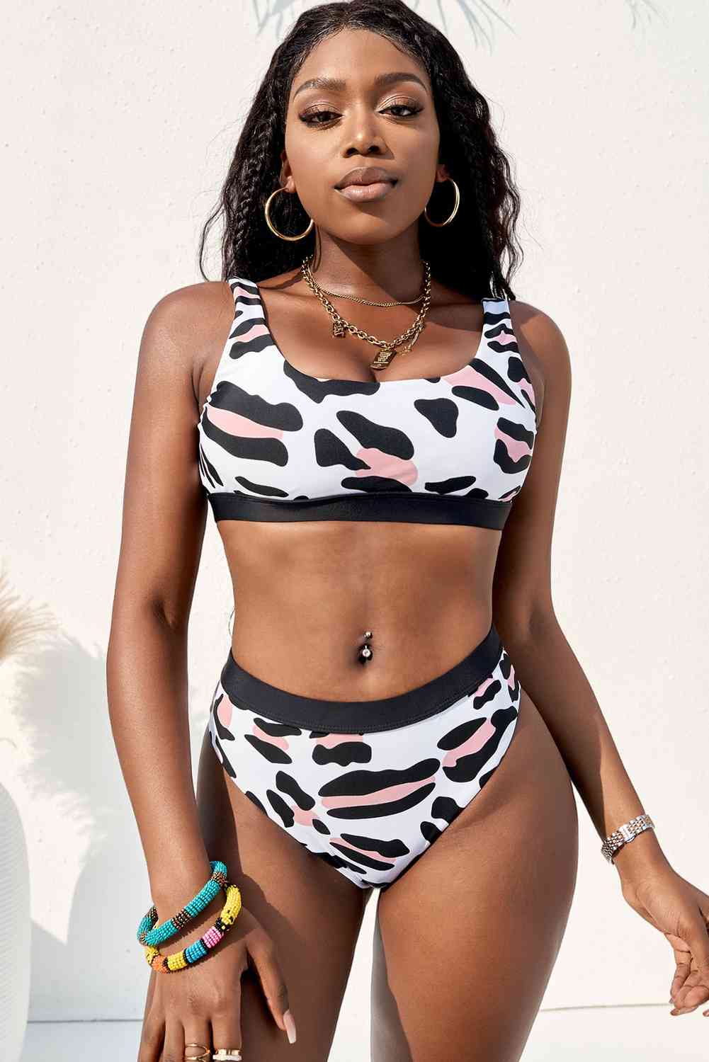 Striped Tank High Waist Bikini - Ladyez