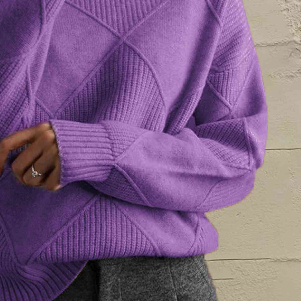 Geometric Turtleneck Long Sleeve Sweater - Ladyez