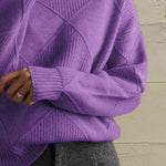 Geometric Turtleneck Long Sleeve Sweater - Ladyez