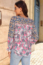 Floral Round Neck Flounce Sleeve Blouse - Ladyez