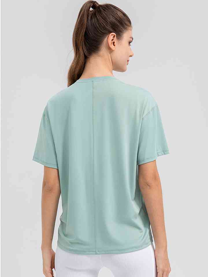 Round Neck Short Sleeve Active Top - Ladyez