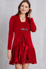 Sequin Ruffle Hem Long Sleeve Mini Dress - Ladyez