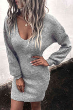 Ribbed Long Sleeve Sweater Dress - Ladyez