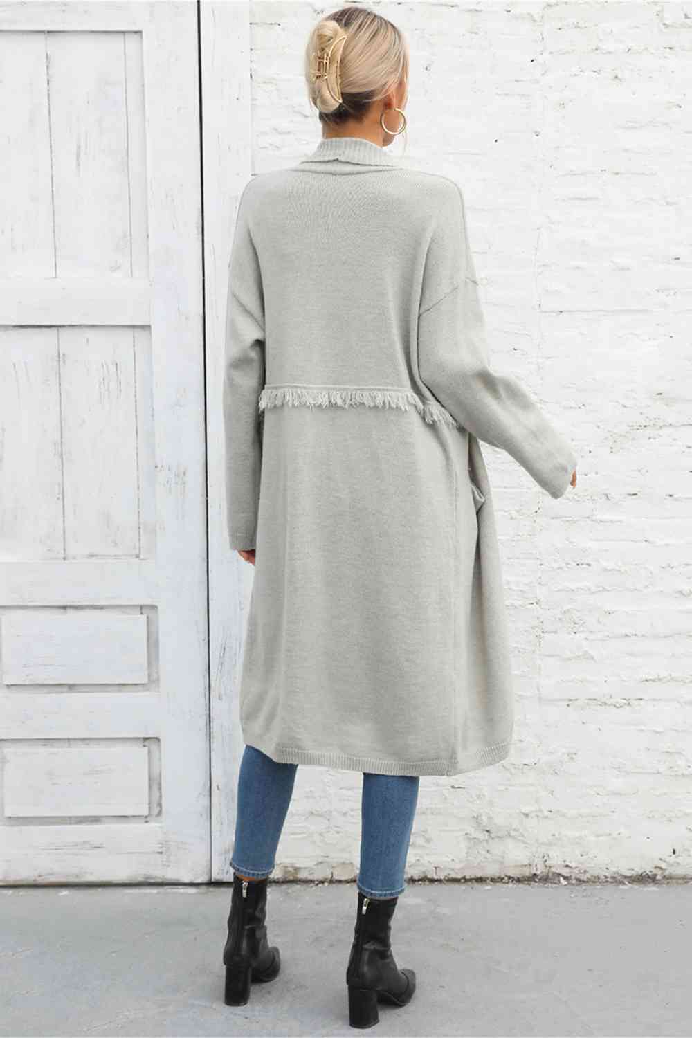 Open Front Pocketed Cardigan - Ladyez