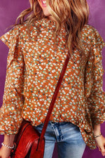 Floral Ruffled Long Sleeve Blouse - Ladyez