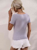 Scalloped Hem Square Neck Knit Top - Ladyez