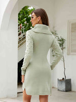 Turtleneck Long Sleeve Slit Sweater Dress - Ladyez