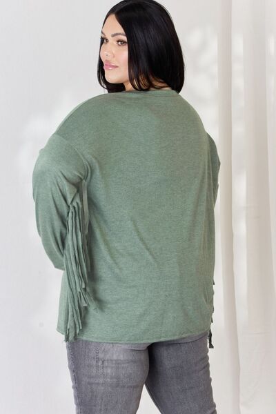 Celeste Full Size Fringe Detail Long Sleeve Top - Ladyez