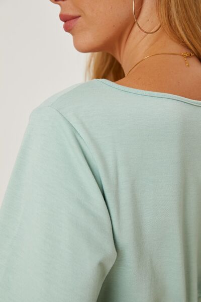Boat Neck Lantern Sleeve Blouse - Ladyez