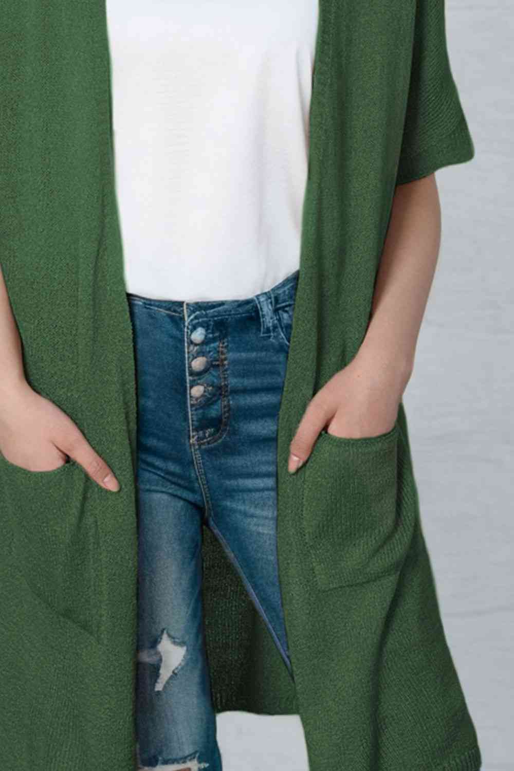 Open Front Sweater Cardigan with Pockets - Ladyez