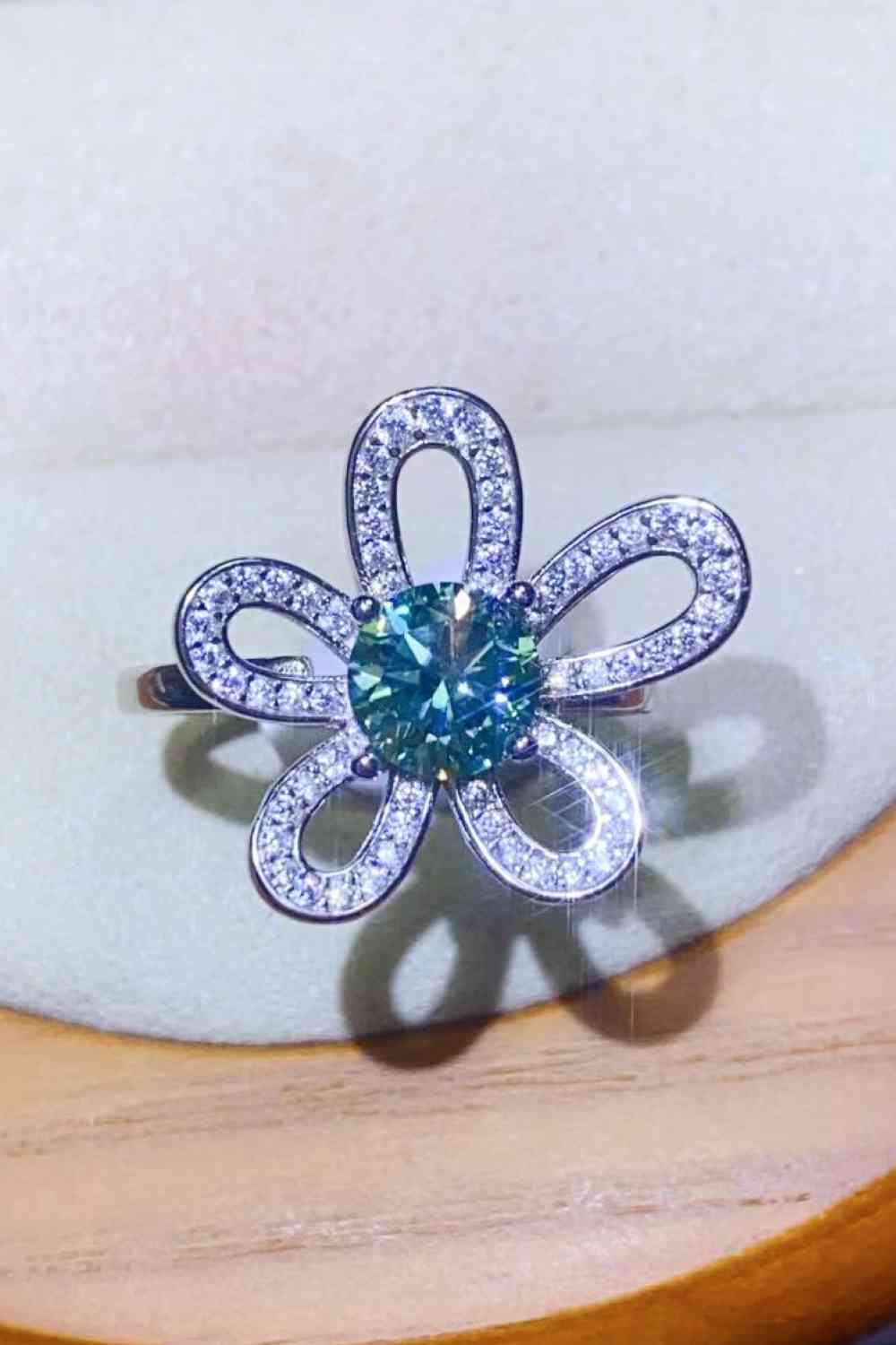 1 Carat Moissanite Flower Shape Open Ring - Ladyez