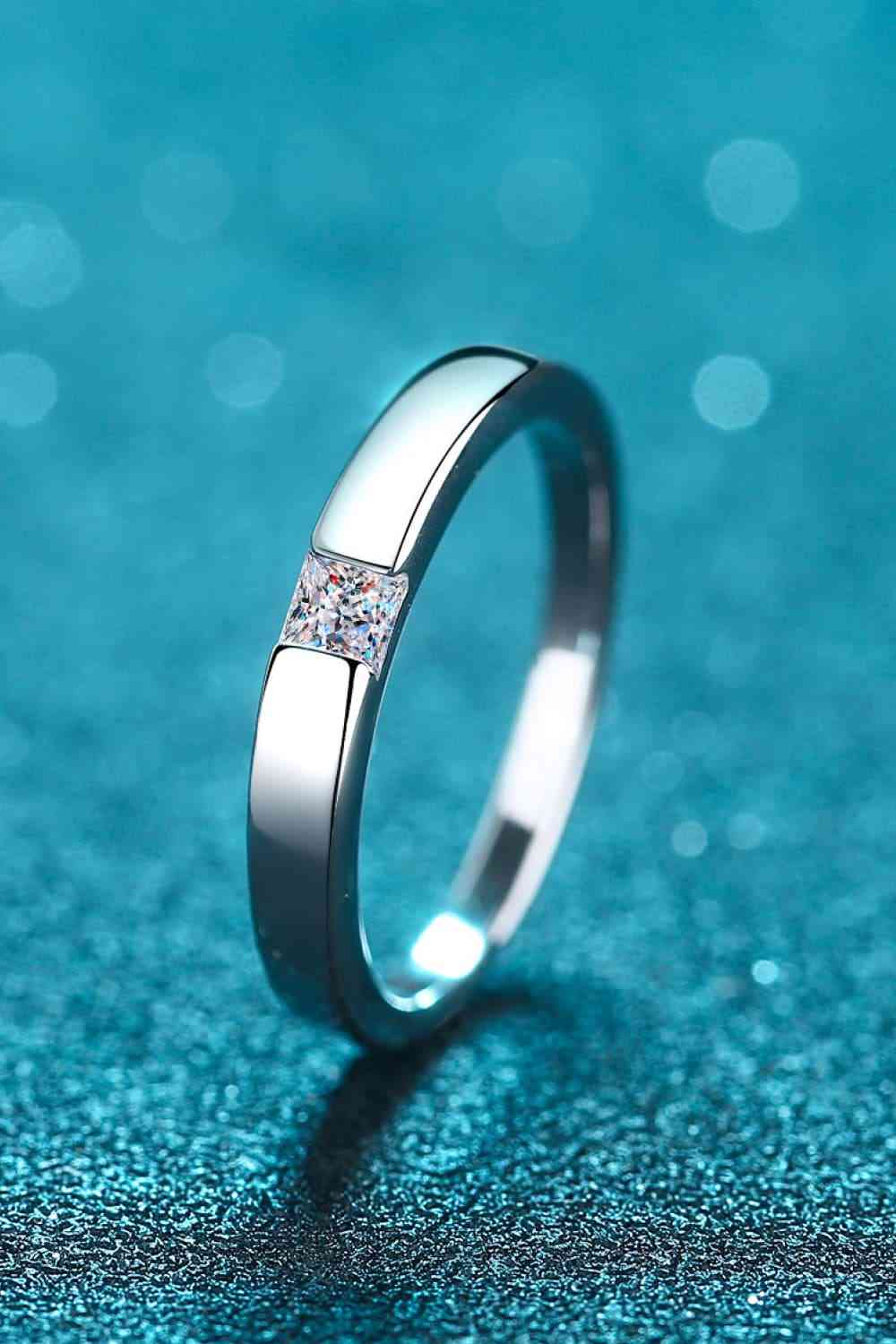 Inlaid Moissanite Rhodium-Plated Ring - Ladyez