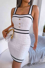 Contrast Trim Decorative Button Sleeveless Knit Dress - Ladyez