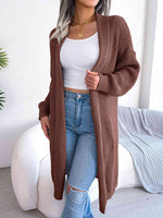 Open Front Dropped Shoulder Longline Cardigan - Ladyez