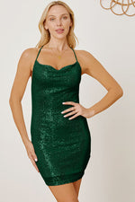 Sequin Spaghetti Strap Mini Wrap Dress - Ladyez
