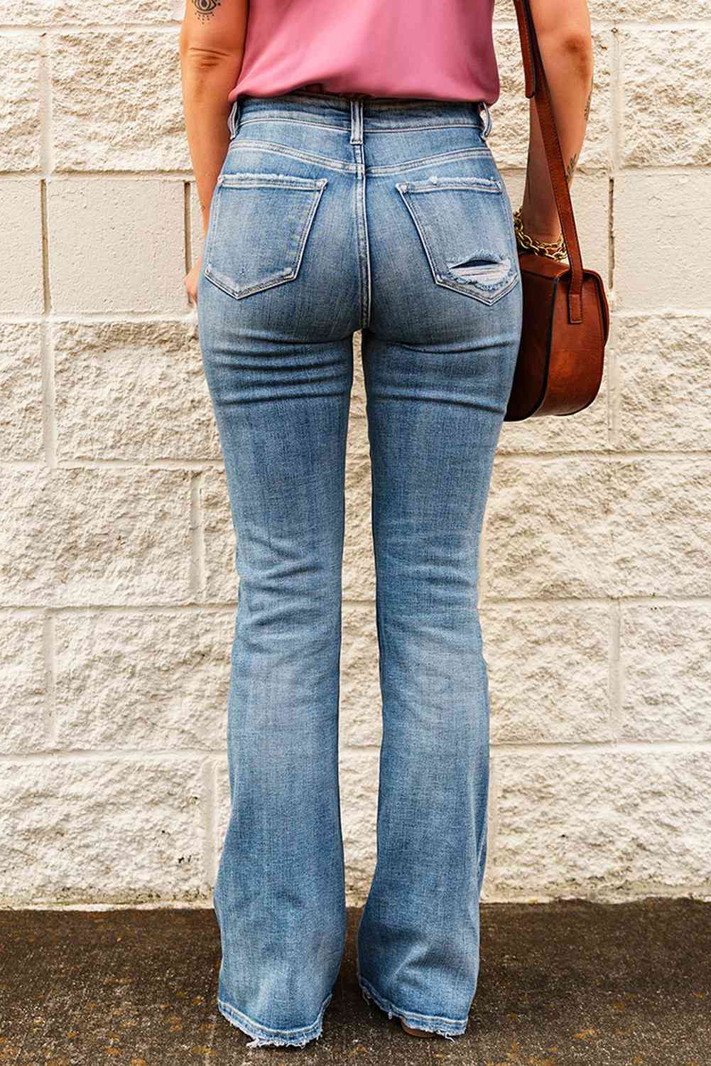 High-Rise Waist Distressed Flare Jeans - Ladyez