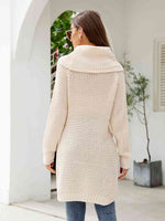 Turtleneck Waffle-Knit Slit Sweater Dress - Ladyez