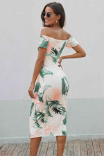 Printed Off-Shoulder Split Dress - Ladyez