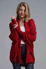 Double Take Dolman Sleeve Open Front Ribbed Trim Longline Cardigan - Ladyez