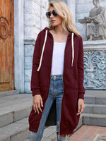 Zip-Up Longline Hoodie with Pockets - Ladyez