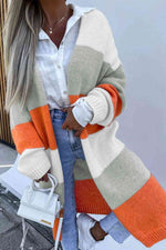 Color Block Open Front Duster Cardigan - Ladyez